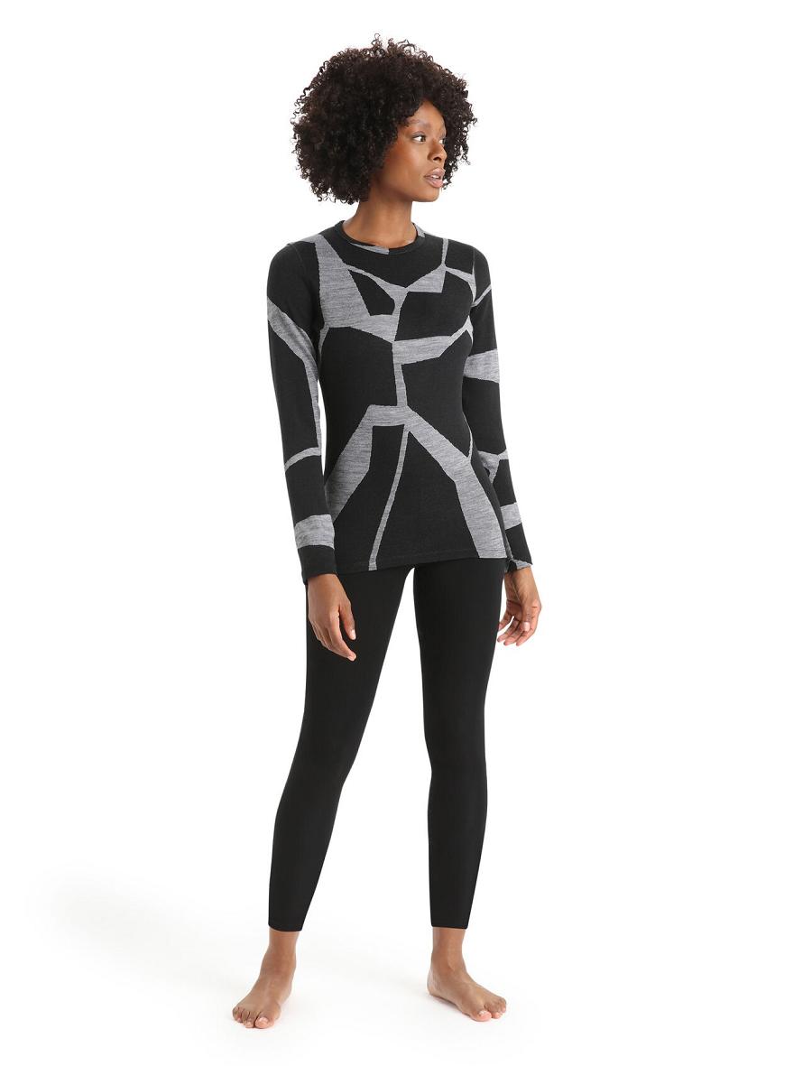 Black / Jet Heather Icebreaker Merino 250 Vertex Long Sleeve Crewe Thermal Top Fractured Landscapes Women's One Piece & Sets | AU 1790LISH